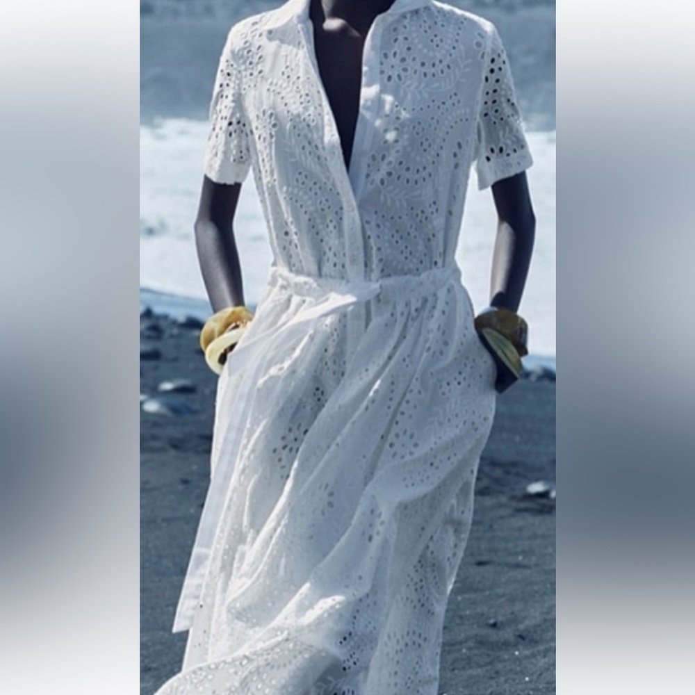 Zara embroidered eyelet dress L